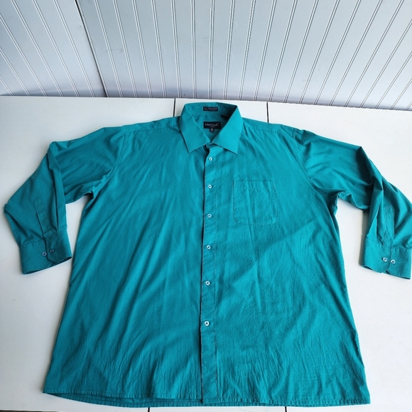 Omega Italy Men's Premium Designer Long Sleeve Teal Turquoise Dress Shirt 2XL - Picture 1 of 8